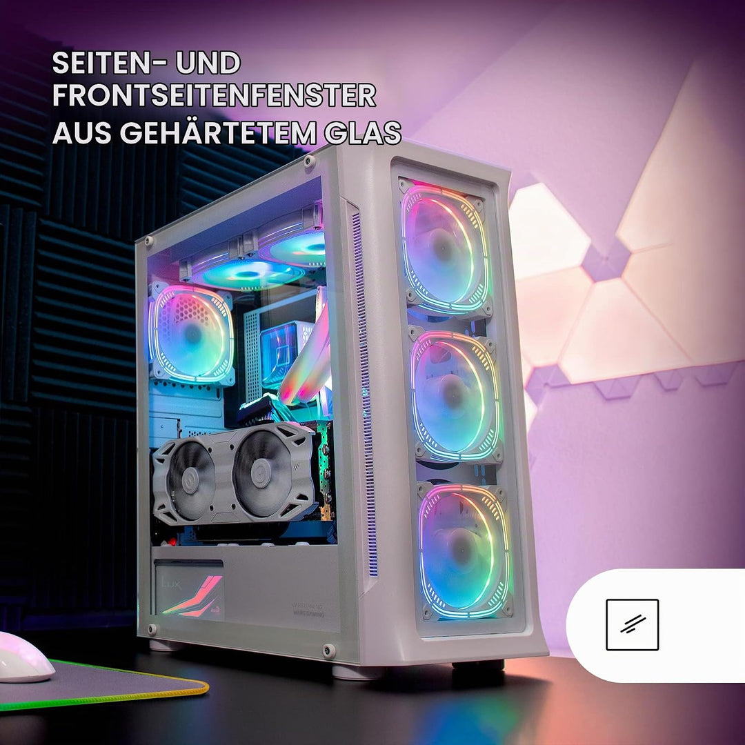 Mars Gaming MC-NEO Weiss, XXL E-ATX Gaming Tower, Gehärtetes Glas Seiten und Frontfenster, 4X ARGB 1