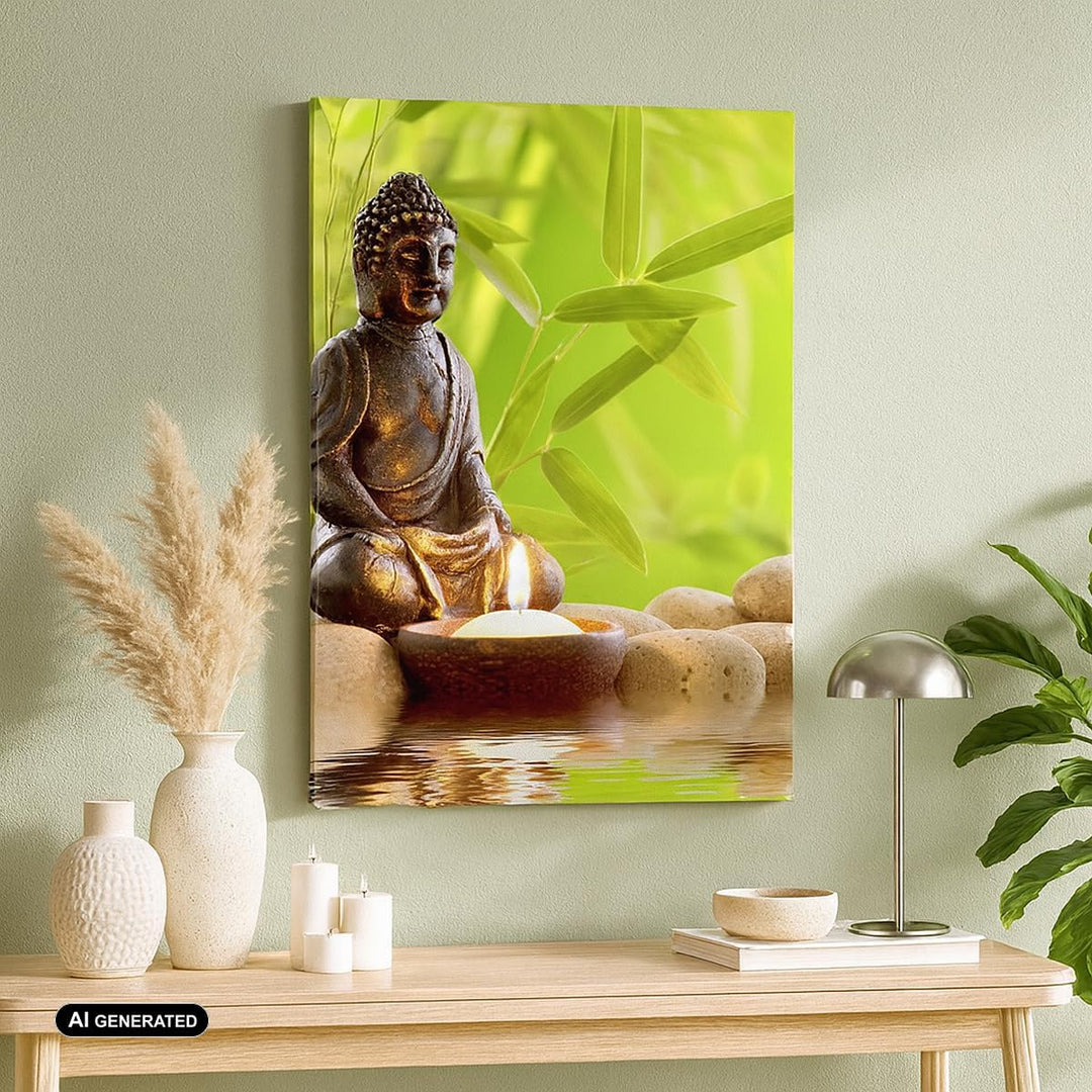 Bilder auf Leinwand Buddhismus Feng Shui Spa Bambus Leinwandbild mit Rahmen 45x80cm Wandbilder Dekor