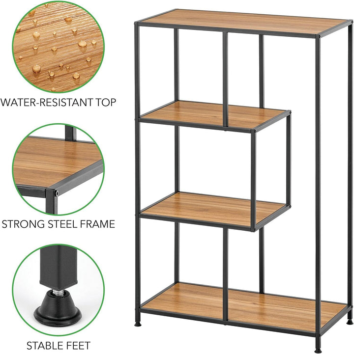 mDesign Bücherregal mit vier Ebenen – kleines Buch Regal aus Metall und Holz – modernes Raumteiler R