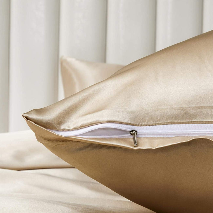 Damier Bettwäsche 155x220cm Beige Satin Uni Glatt Bettwäsche Set Deluxe Hochwertiges Deckenbezug mit