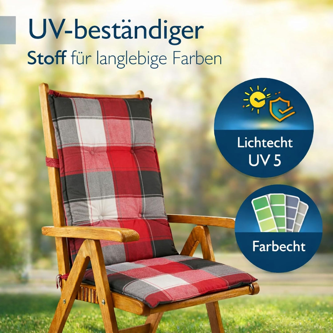 BURI 2X Hochlehner Auflage 120x50x5,5 cm - wetterfeste Gartenstuhlauflage mit Schaumkern &amp; Vollvlies