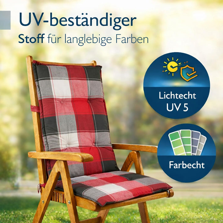 BURI 2X Hochlehner Auflage 120x50x5,5 cm - wetterfeste Gartenstuhlauflage mit Schaumkern &amp; Vollvlies