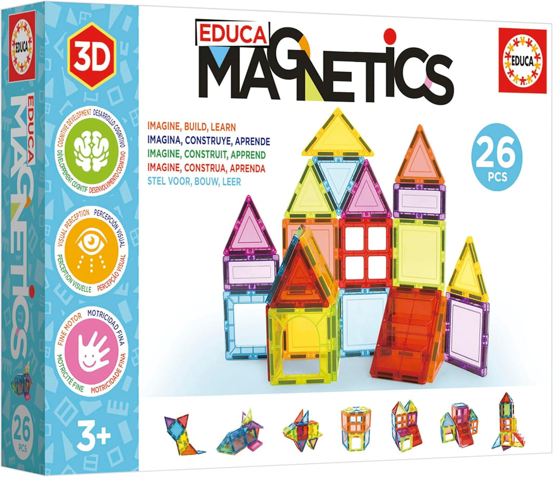 Educa - Magnetic | Magnetische Bausteine Kinder 26 Teile | 3D-Magnetbaukasten | STEM-Lernspielzeug |