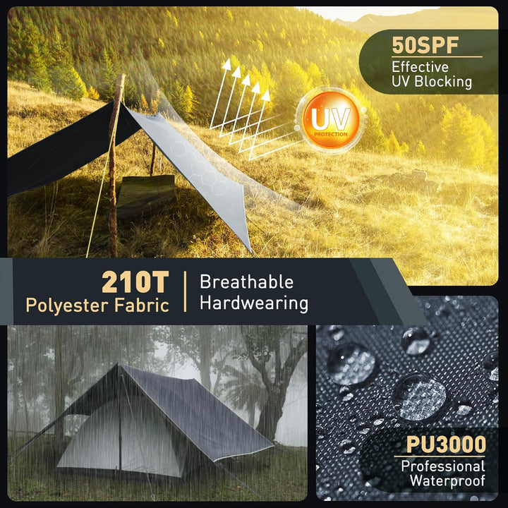 Tarp 3x4M Wasserdicht, Ultraleicht Camping Zeltplane, mit 15 Öse+6 Aluminiumstifte+8 Nylonseile, Ant