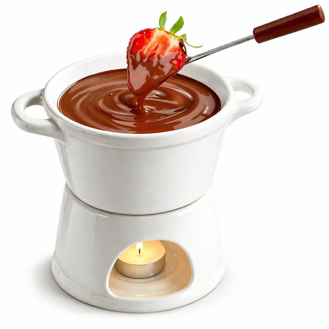 Schokofondue mit Doppelgriff, Schokofondue Tasse mit Gabeln, Keramik Fondue Tasse, Schokoladenfondue
