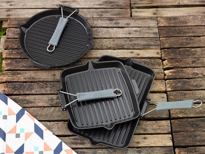 STAUB Gusseisen Grillpfanne, rechteckig, mit Silikongriff, 34 x 21 cm, schwarz, Rechteckig
