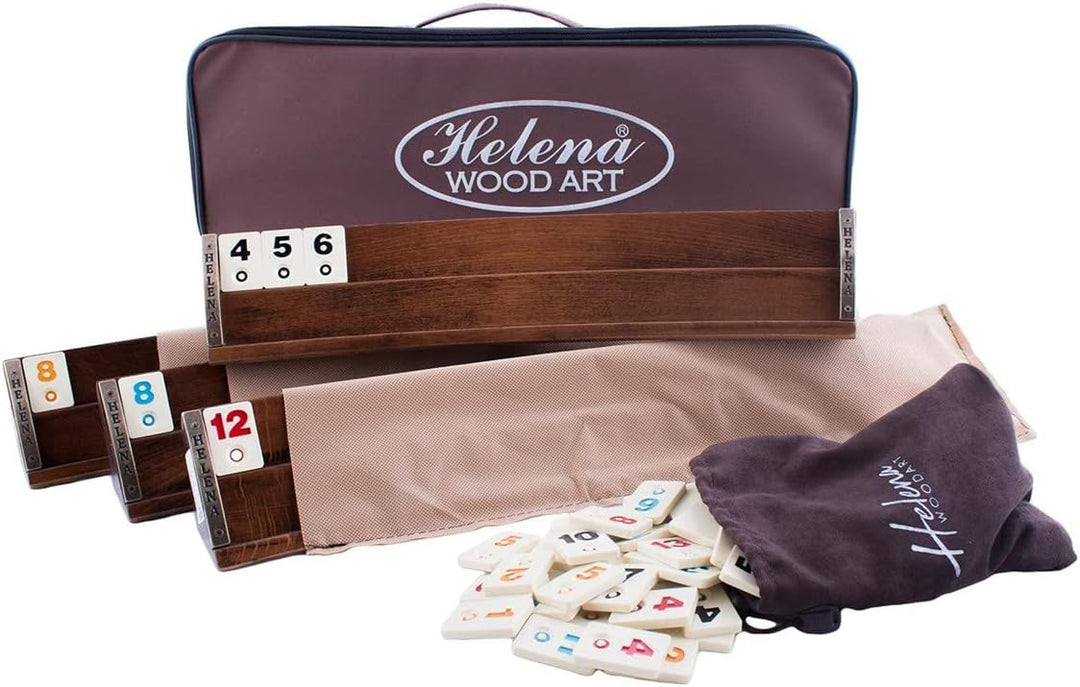Helena Wood Art, Handgemachtes Oval Rummy Set aus Holz inklusive Tasche, 100% Holz, Deluxe Edition,