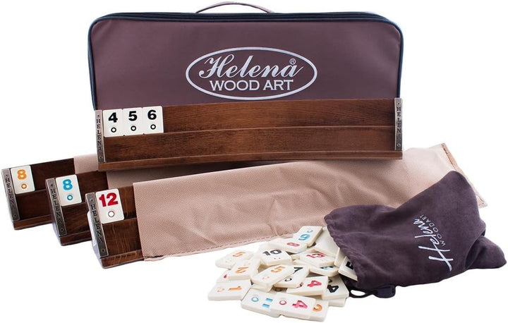 Helena Wood Art, Handgemachtes Oval Rummy Set aus Holz inklusive Tasche, 100% Holz, Deluxe Edition,