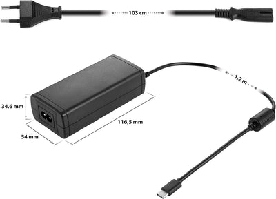 Poppstar Universal USB-C Netzteil 65W für Laptop/Notebook 5V 9V 12V 15V DC (max. 3A) / 20V DC (max.