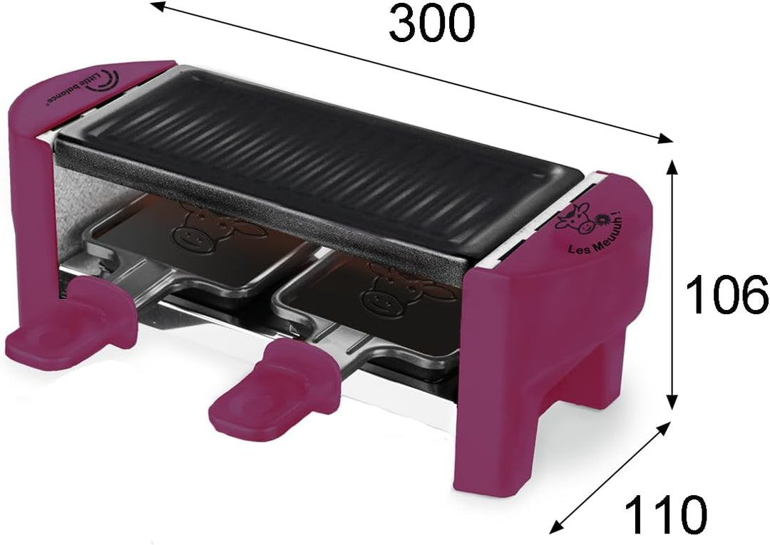 LITTLE BALANCE 8615 Raclette 2 Meuuh…, Raclettegerät für 1/2 Personen, abnehmbarer Grill, 2 Spatel +