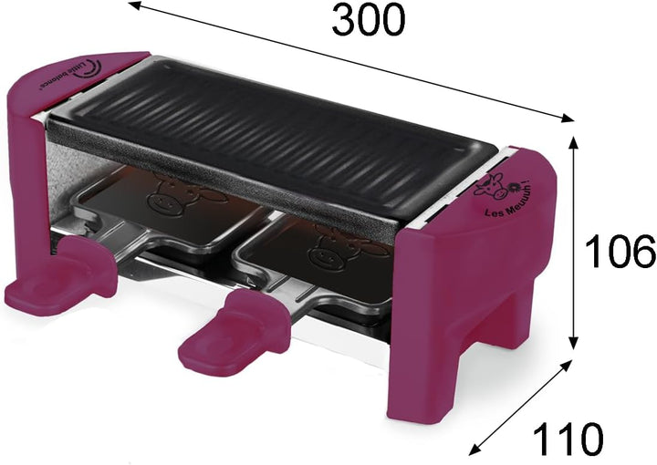 LITTLE BALANCE 8615 Raclette 2 Meuuh…, Raclettegerät für 1/2 Personen, abnehmbarer Grill, 2 Spatel +