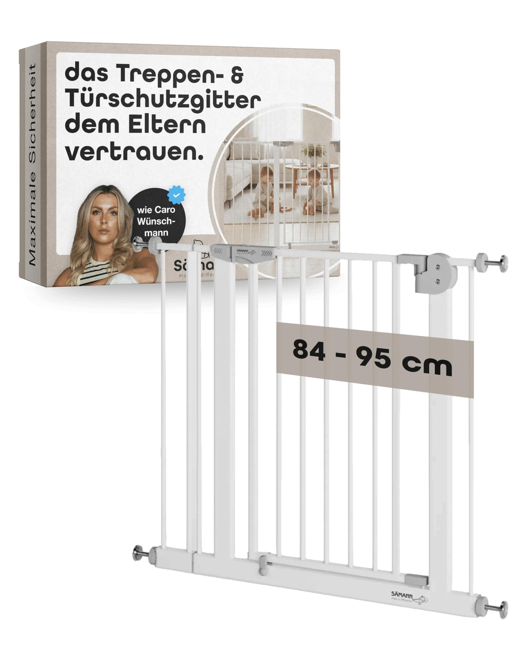 Sämann Türschutzgitter & Treppenschutzgitter I 84-95 cm I Extra Höhe von 77 cm I 3-Fach Sicherung mi