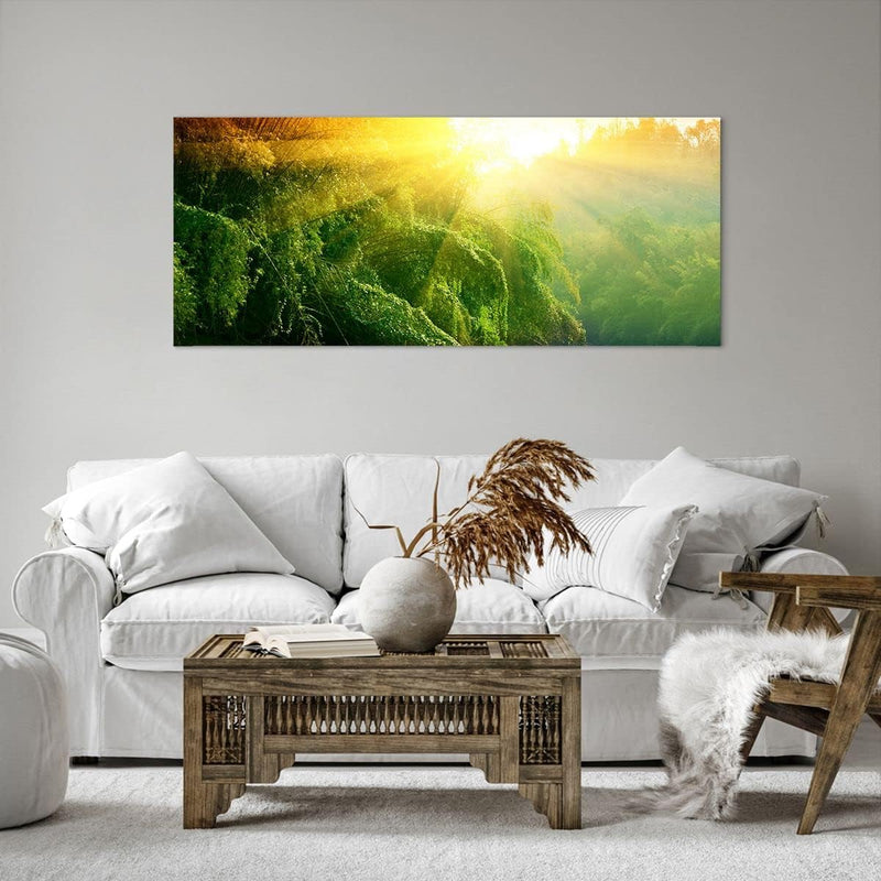 Wandbilder Dekoration Wohnzimmer Tropen Bäume Fluss Panorama Bilder auf Leinwand 120x50cm Leinwandbi