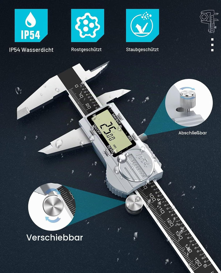 Housolution Messschieber Digital, Elektronische Schieblehre mit ABS-Funktion, 6-Zoll IP54 Wasserdich