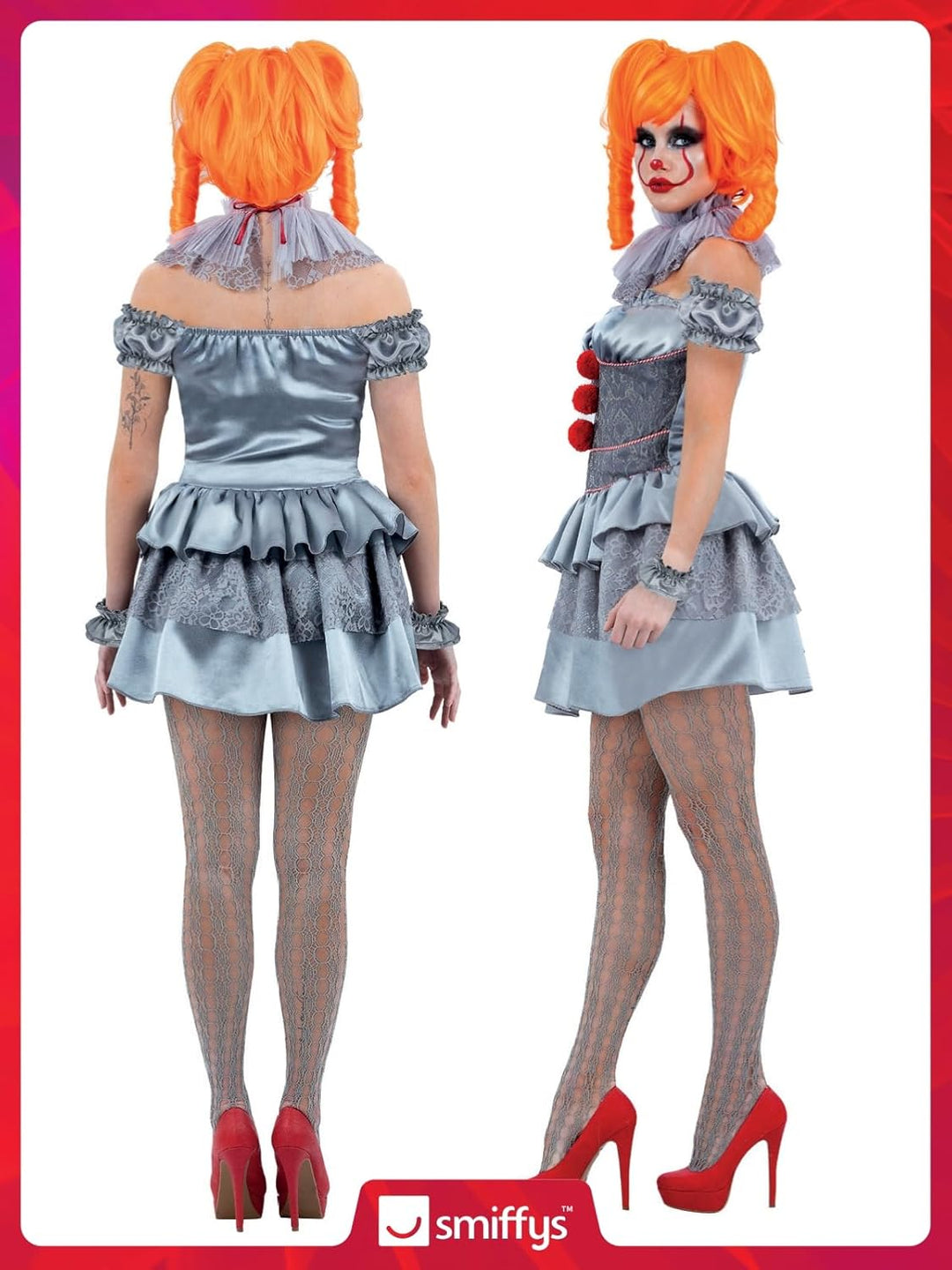 Smiffys 81001 Chapter Two, Pennywise Damenkostüm, Damen, Grau & Rot X-Small (UK 4-6), X-Small (UK 4-