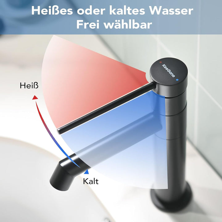 KeeGone Waschtischarmatur 360° drehbar Wasserhahn Bad mit Warm- und Kaltwassermischer Auslaufhöhe 12