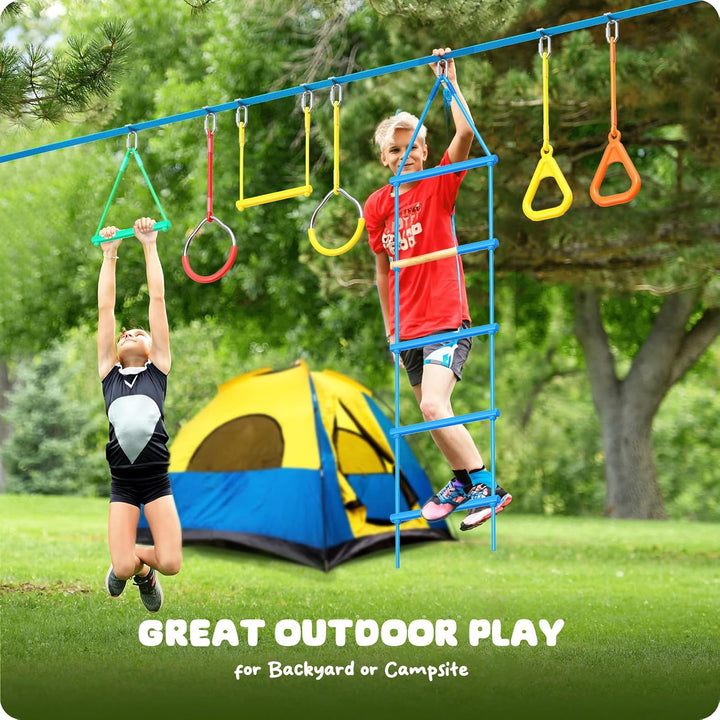 Hapfan 2 X 50ft Slackline Set Kinder mit Seilrolle, Hindernisse Set mit Klettergerüst Kletterstangen