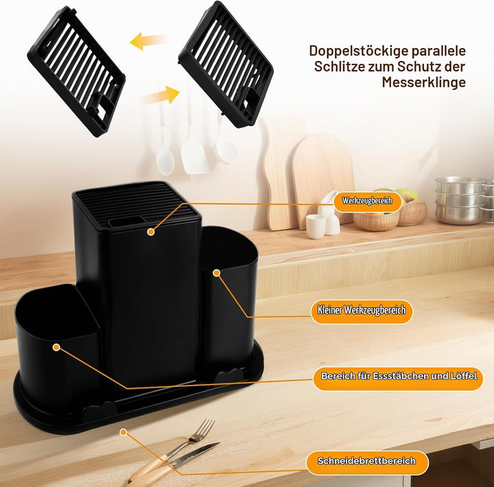 4 in 1 Quadrat Messerblock Ohne Messer, Unbestückte Messerblöcke mit Besteckständer &amp; Abflusslöcher,