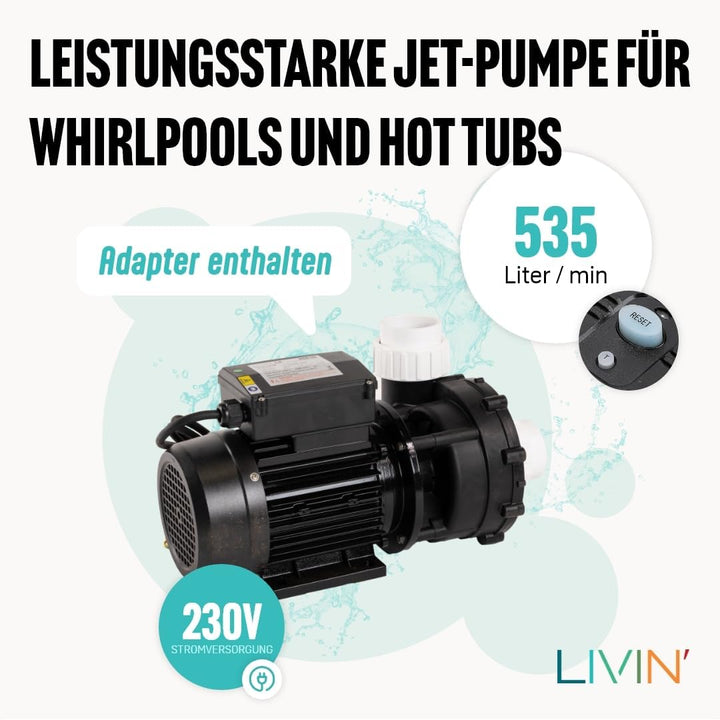 LIVIN' LX LP200 Jet Poolpumpen- Whirlpool umwälzpumpe 1.5kw/ 2HP & Pool Filterpumpe 535L/ Min Poolpu