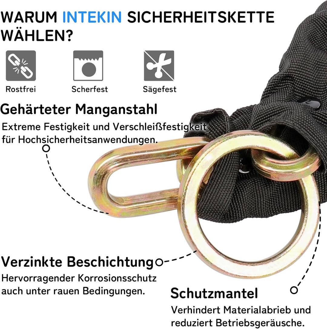 Schloss Kette - 8 mm starke Motorrad-Kette aus gehärtetem Stahl - 96 cm Länge Schwarz 96 cm - 8 mm V