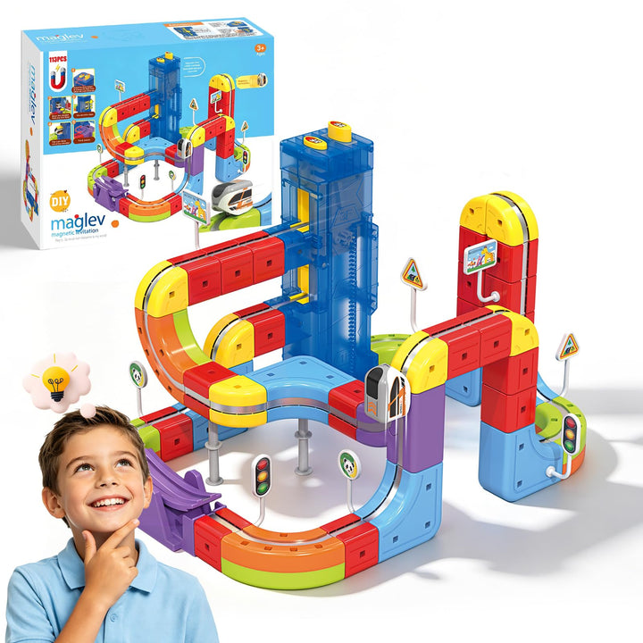 YESHIN Eisenbahn Elektrisch Cube Track Mit Aufzug, Clickrail Electric Train Set, DIY Zugstrecken-Set