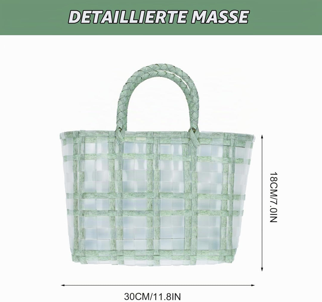 BESTonZON Korb Tasche Geflochten Mit Henkel Transparenter Jelly Bag Einkaufskorb 30X1X30Cm Leichte H