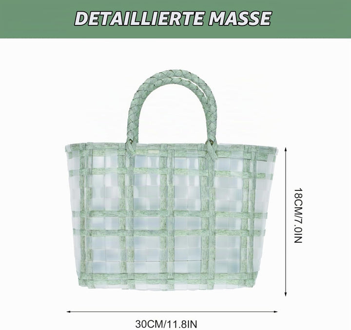 BESTonZON Korb Tasche Geflochten Mit Henkel Transparenter Jelly Bag Einkaufskorb 30X1X30Cm Leichte H