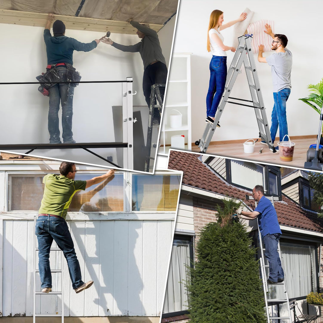 Gimisgu Gerüst, 4 in 1 Alu Multifunktionsleiter 6+6 Stufen, Mobile Mehrzweckleiter mit Plattform und