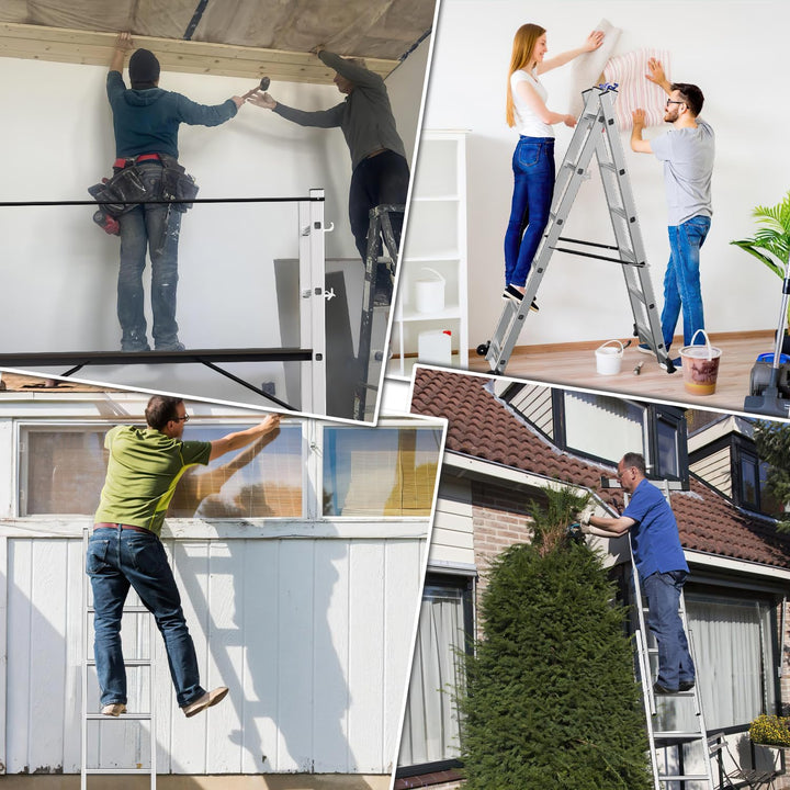 Gimisgu Gerüst, 4 in 1 Alu Multifunktionsleiter 6+6 Stufen, Mobile Mehrzweckleiter mit Plattform und