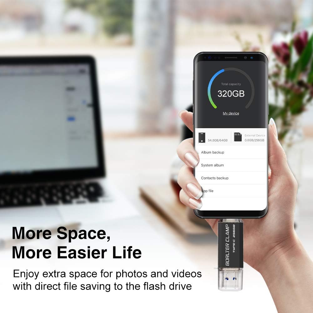 BORLTER CLAMP Type C USB-Stick 256GB OTG 2 in 1 Speicherstick Dual-Port USB 3.0 Flash-Laufwerk mit U