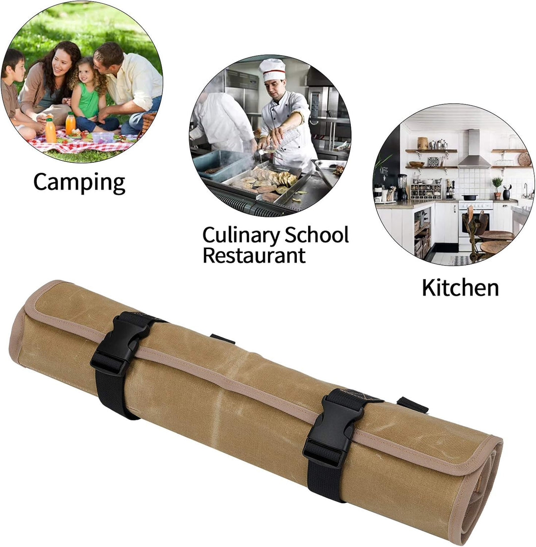 QEES Kochmesser Rolltasche 11 Slots, Messertasche für Camping, Wandern, Multifunktions-Werkzeugrollt