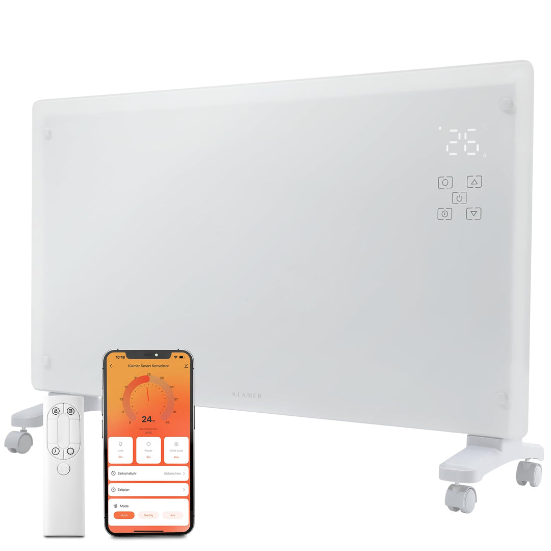 KLAMER Konvektor Pro 2500 W WLAN Heizgerät – Smart Konvektor mit App- & Timersteuerung, ECO- & Frost