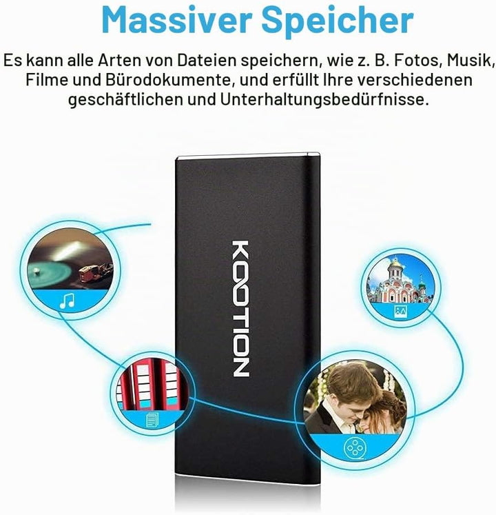 KOOTION Externe Portable SSD 250GB USB 3.1 Typ-C Schnell Solid State Drive Disk High Speed bis zu 55
