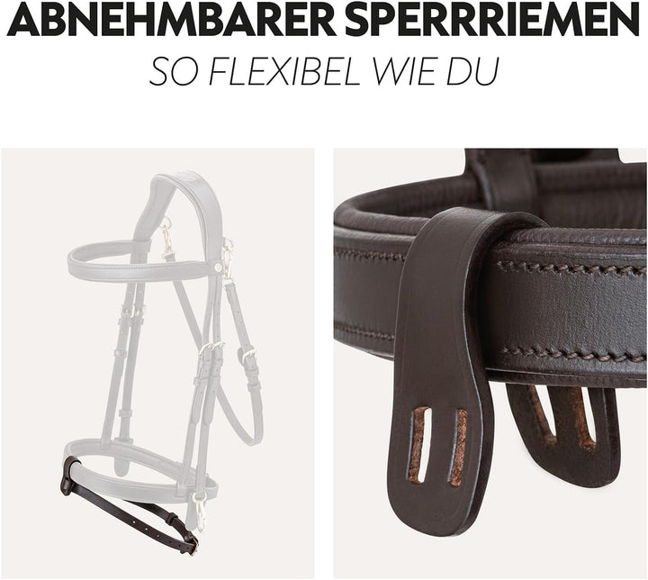 SUNRIDE englisch kombinierte Trense Berlin mit Zügel, aus weichem Echtleder mit Clip-Verschluss, ver