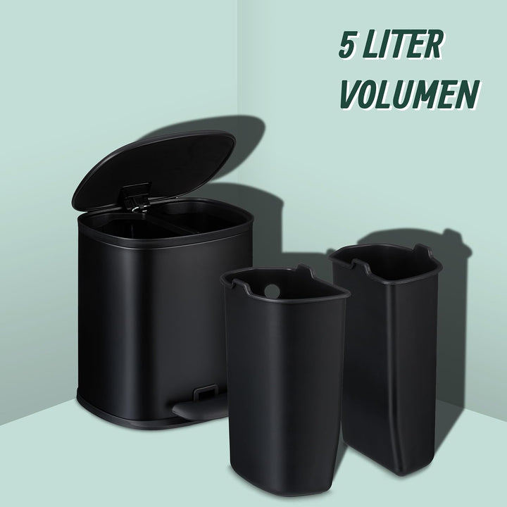 Relaxdays Mülleimer Bad, 5 l, Kosmetikeimer mit Soft-Close, matte Optik, 2 entnehmbare Inneneimer, T