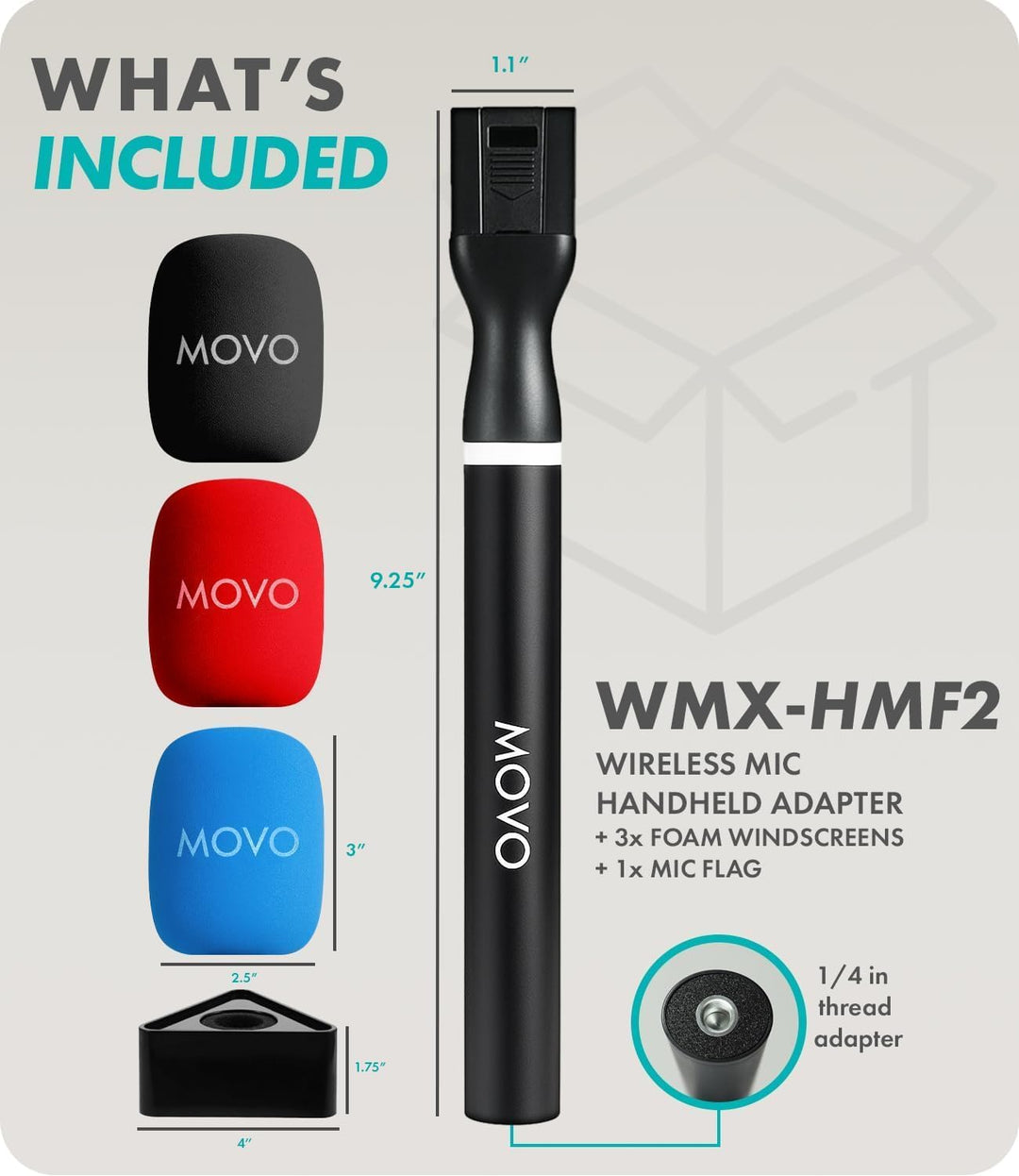 Movo WMX-HMF2 Handmikrofonadapter mit Mikrofon-Flagge