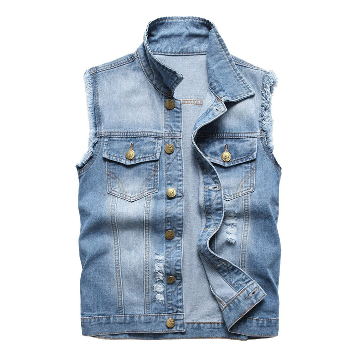 Lange ärmellose Jacke für Männer und Frauen, Denim-Weste für Herren, Revers, ärmellos, schmale Passf
