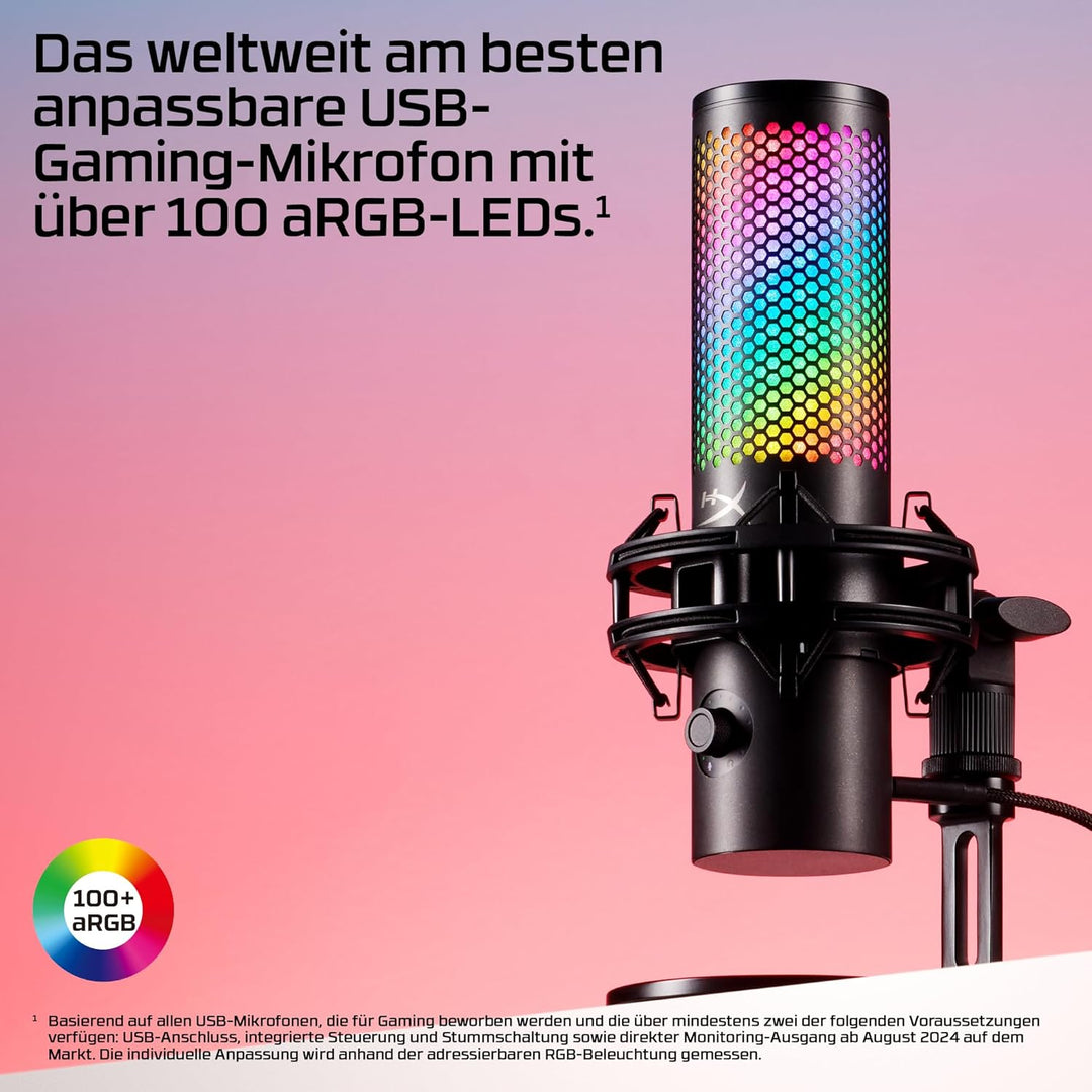 HyperX QuadCast 2 S USB-Mikrofon, RGB-Beleuchtung, 32-Bit/192 kHz Audio, vier Richtcharakteristiken,