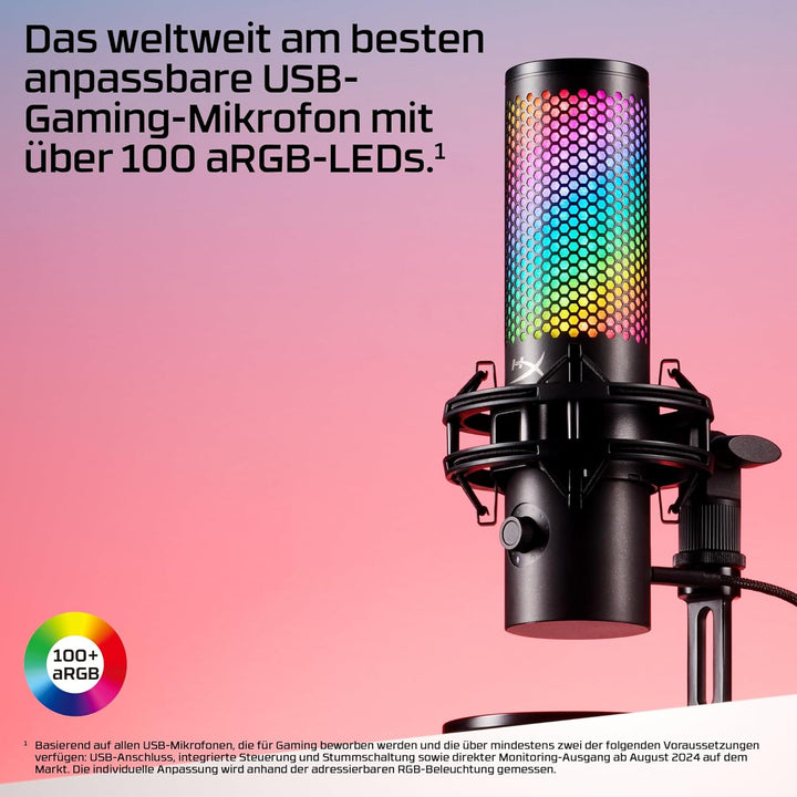 HyperX QuadCast 2 S USB-Mikrofon, RGB-Beleuchtung, 32-Bit/192 kHz Audio, vier Richtcharakteristiken,