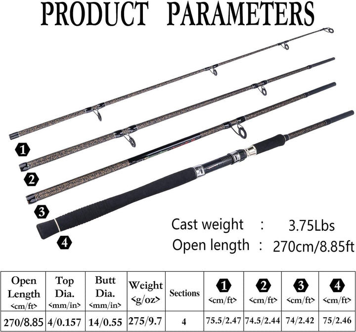 Sougayilang Karpfen Angelrute, Porable High Carbon 4 Pc Rohlinge Karpfen Angelrute für Reisen Süsswa