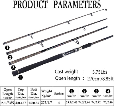 Sougayilang Karpfen Angelrute, Porable High Carbon 4 Pc Rohlinge Karpfen Angelrute für Reisen Süsswa