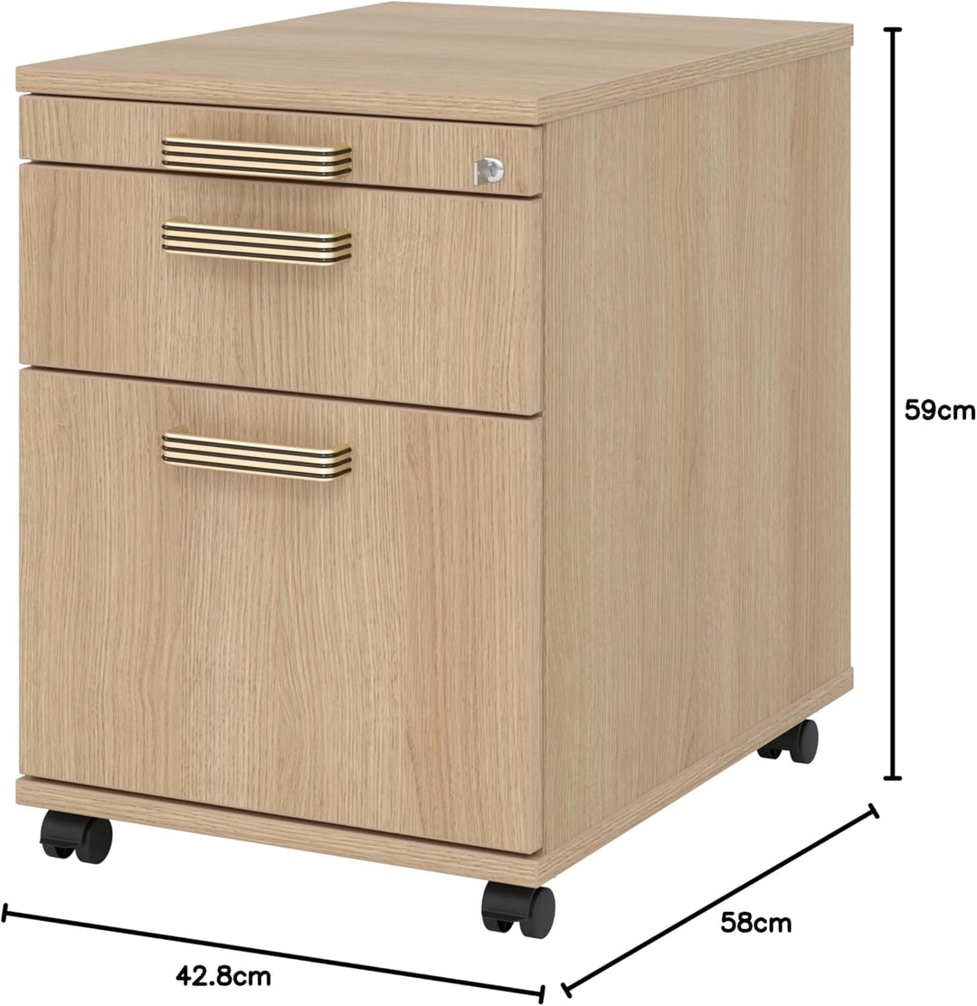 bümö Rollcontainer mit Hängeregistratur, Container abschliessbar aus Holz in Eiche - Rollwagen für's