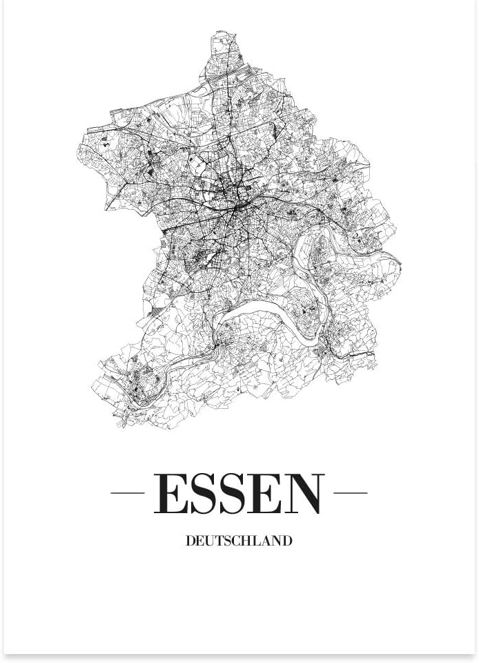 JUNIWORDS Stadtposter, Essen, Wähle eine Grösse, 40 x 60 cm, Poster, Schrift A, Weiss 40 x 60 cm Sch