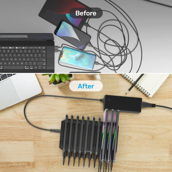 Unitek 60W USB Ladestation 10 Ports, Tablet Multi Ladestation mit QC3.0 und Einstellbaren Teiler für