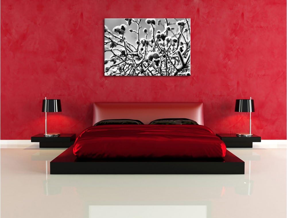 Pixxprint Hagebuttenstrauch mit / 100x70cm Leinwandbild bespannt auf Holzrahmen/Wandbild Kunstdruck