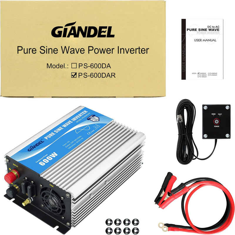 600W Wechselrichter Reiner Sinus Spannungswandler 12V auf 230V Power Inverter mit Fernbedienung und