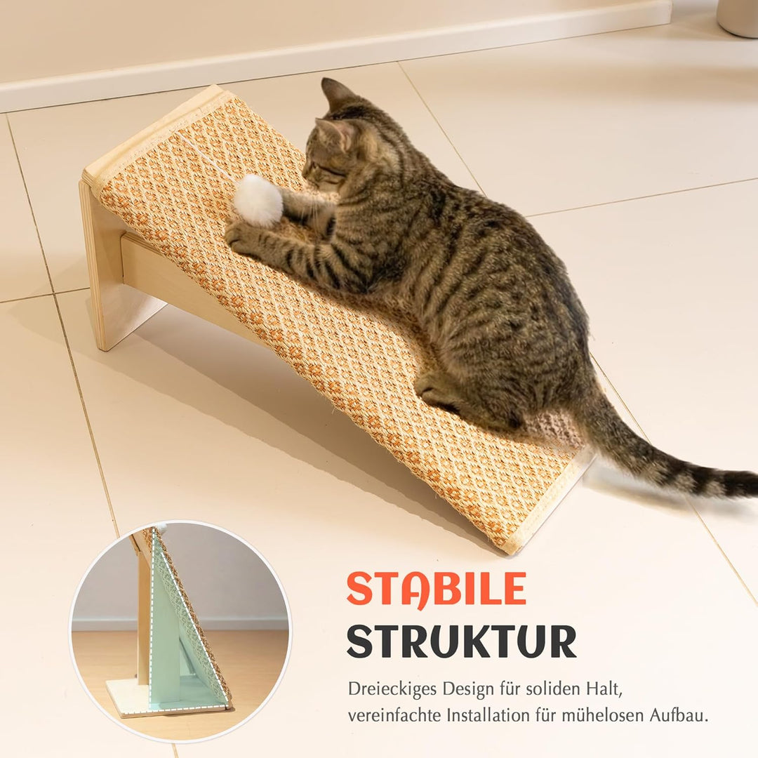 PETKARAY Kratzbrett Katze, 65 cm Kratzsäule aus natürlichem Sisal mit Rampe, stabiles L-förmiges Kat