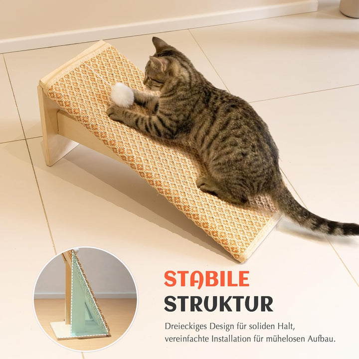 PETKARAY Kratzbrett Katze, 65 cm Kratzsäule aus natürlichem Sisal mit Rampe, stabiles L-förmiges Kat