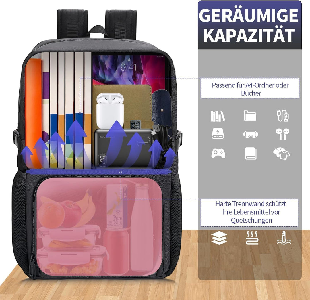 BERTASCHE Lunch Rucksack, Arbeit Rucksack mit Isoliertem Kühlfach, 15,6 Zoll Laptop Rucksack mit USB