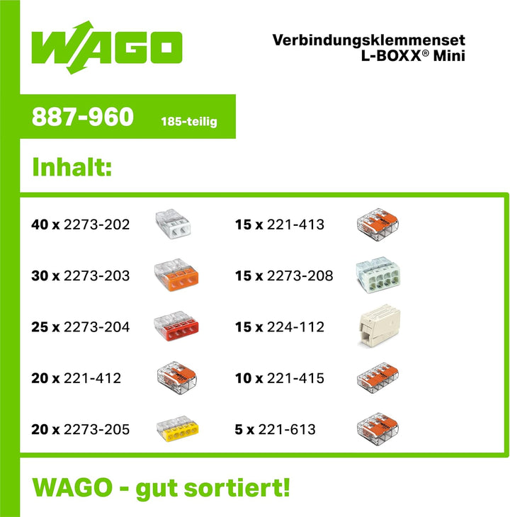 WAGO Verbindungsklemmen-Set 887-960 | 195-teilig, mit verschiedenen Verbindungs- und Leuchtenklemmen